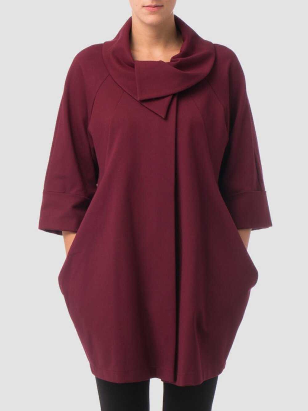 Equestrian Dark Riding Hood Red Cowl Neck Cocoon Jacket Made in Canada - 2